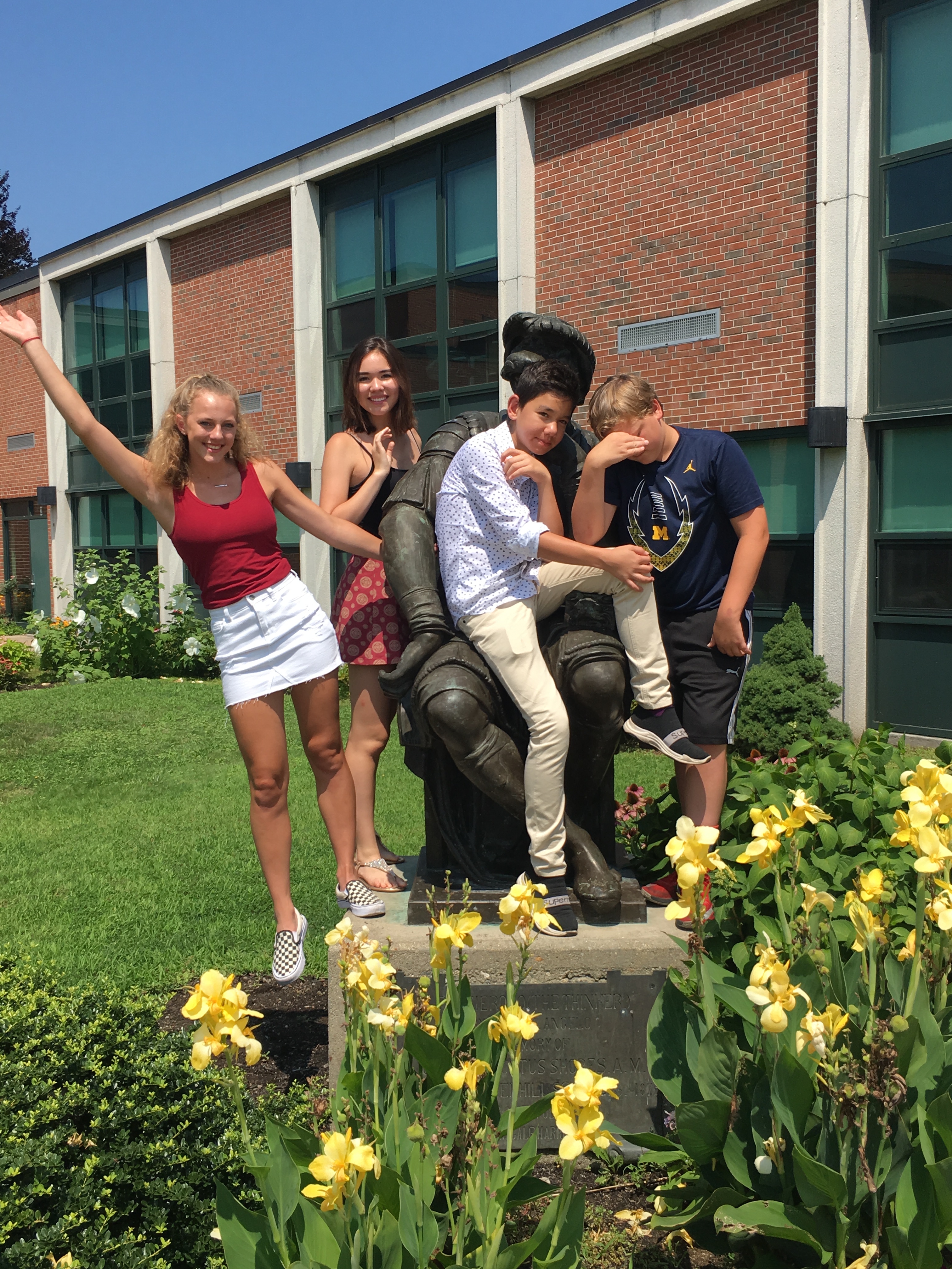 Haverhill High statue with kids.JPG